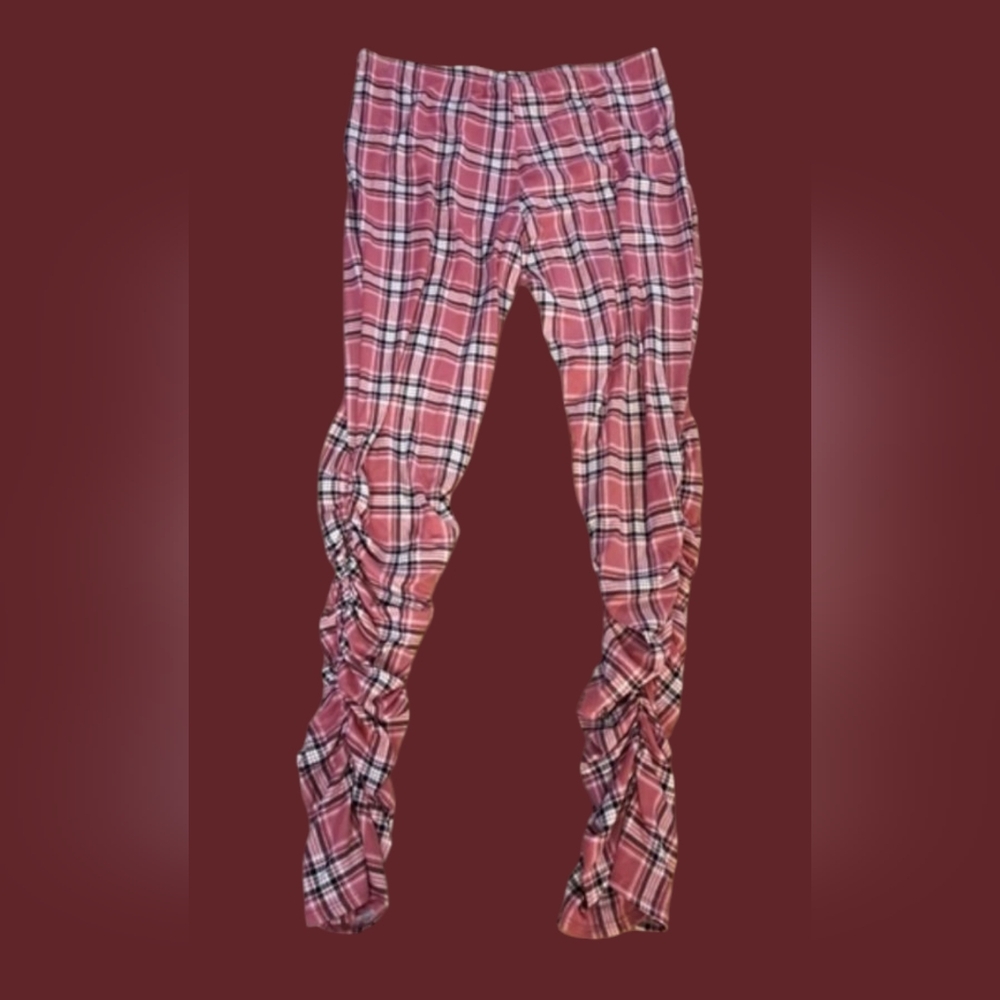 Jasmine Pink Black White Plaid Stack  Crunched Soft Legging PJ / Pants 3X NWT